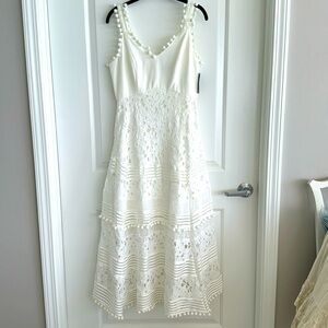 Boston Proper Embroidered Lace Pom Pom Trim Maxi Sz S